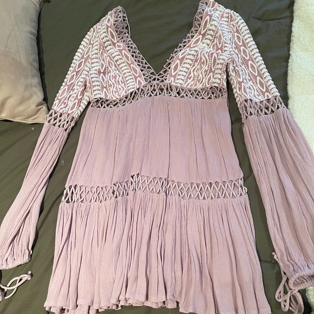 Free People Lilac/White Knit Shift Mini Dress